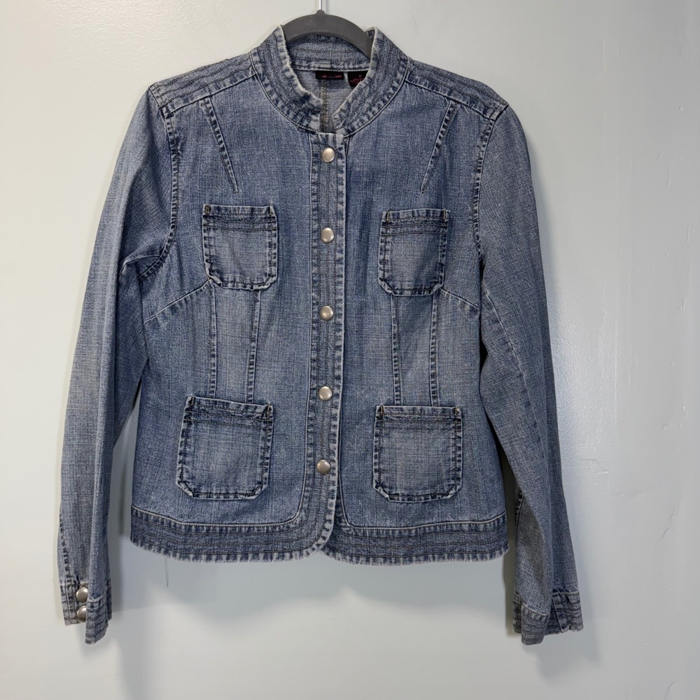 Willi Smith Vintage Y2K Denim Chore Jacket Blue Cotton Snap Front Size 12